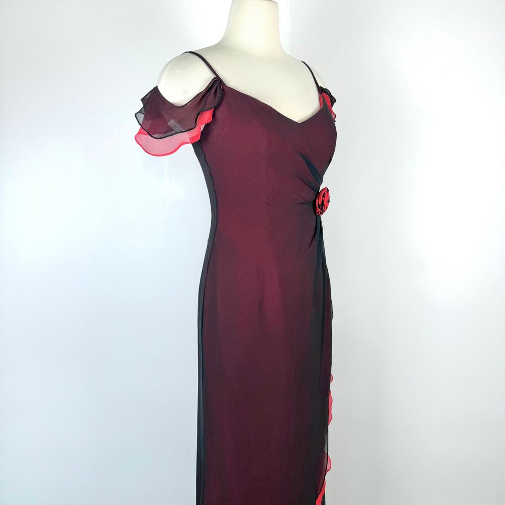 Dolce Jovani Silk Maxi Slip Dress Layered Black/Red Size 10 Vintage Whimsical - Picture 5 of 14
